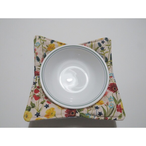 Microwave Bowl Cozy, Reversible Floral Soup Bowl or Ice Cream Cozy - Picture 3 of 4